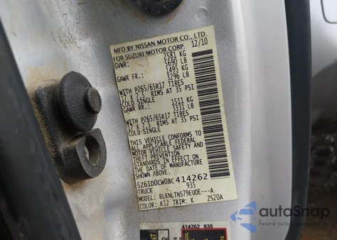 2011 Suzuki Equator Sport z USA, uszkodzony, nr VIN 5Z61D0CW0BC414262